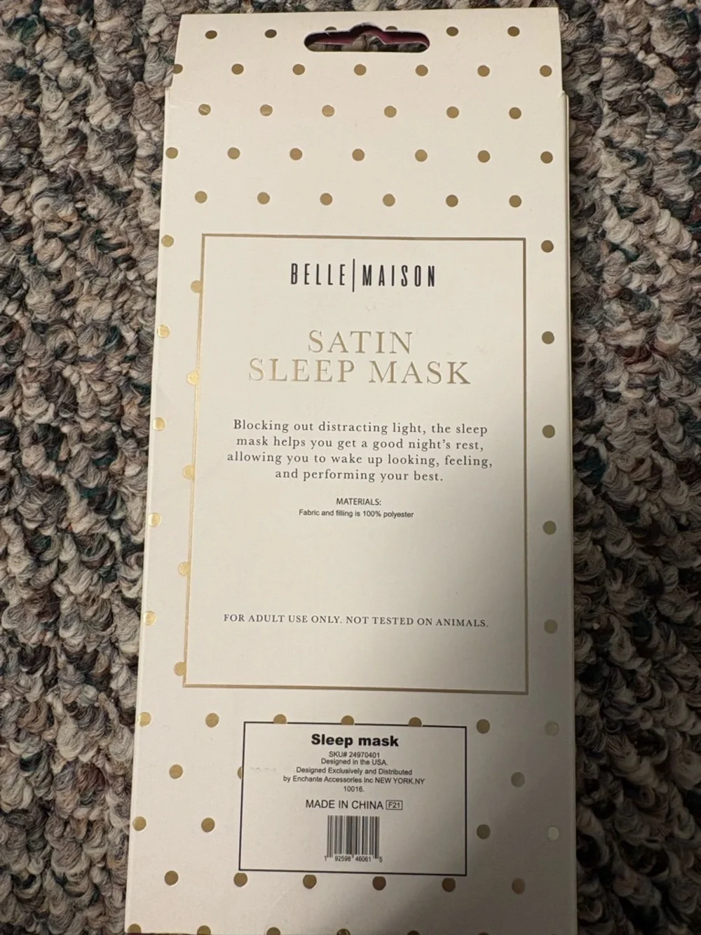 Belle Maison Satin Sleep Mask – Floral “Breathe & Relax” – New in Package